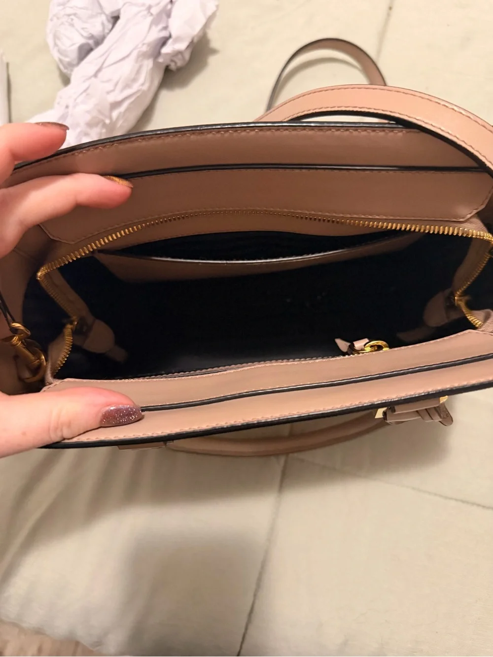 Prada Saffiano Leather Satchel in Blush Nude with Gold Hardware